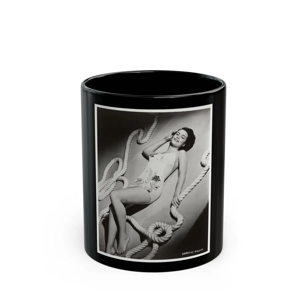 Dorothy Malone #246 - 8x10 Vintage B&W Full Body Early or Mid 50's 1-Piece Cheesecake Swimsuit Photo (Vintage Female Icon) Black Coffee Mug-11oz-Go Mug Yourself