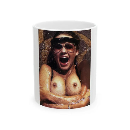 Linda Blair #319 - 1 Page, 1 Photo topless with squirting water from OUI Mag. October '82 (Vintage Female Icon) White Coffee Mug-11oz-Go Mug Yourself