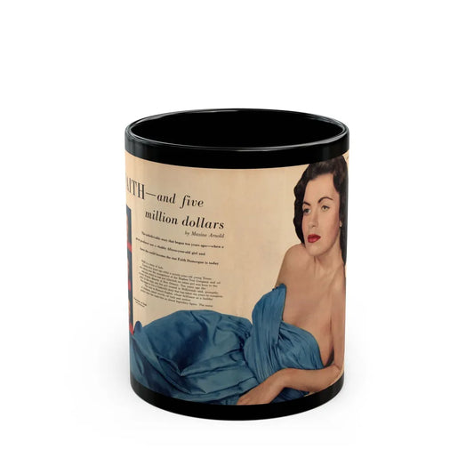 Faith Domergue #225 - 2-Page Color Magazine Centerfold on Pages 60 & 61 featuring, Faith from Photoplay Mag. March 1951 (Vintage Female Icon) Black Coffee Mug-11oz-Go Mug Yourself