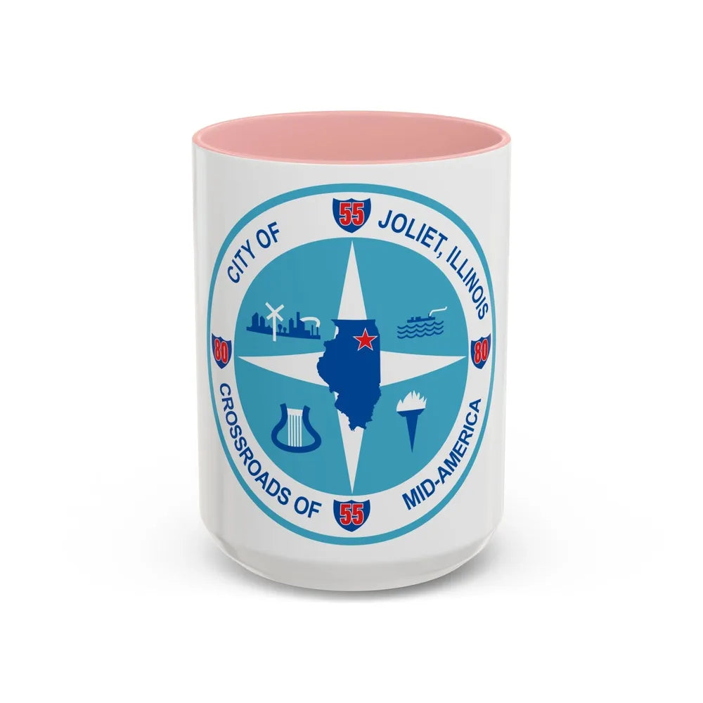 Seal of Joliet Illinois - Accent Coffee Mug-15oz-Pink-Go Mug Yourself