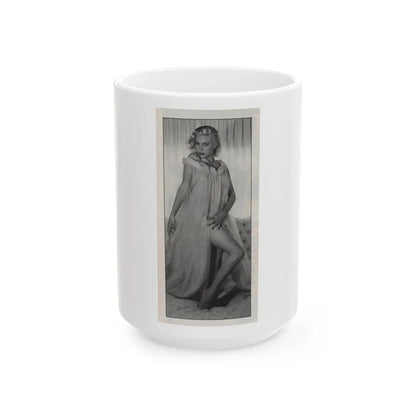 Jeanne Carmen #146 - Celebrity Sleuth Magazine B&W Photo Cropped (Vintage Female Icon) White Coffee Mug-15oz-Go Mug Yourself