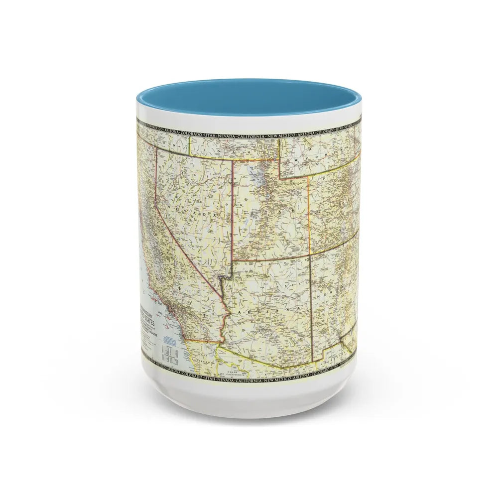 USA - Southwestern (1948) (Map) Accent Coffee Mug-15oz-Light Blue-Go Mug Yourself