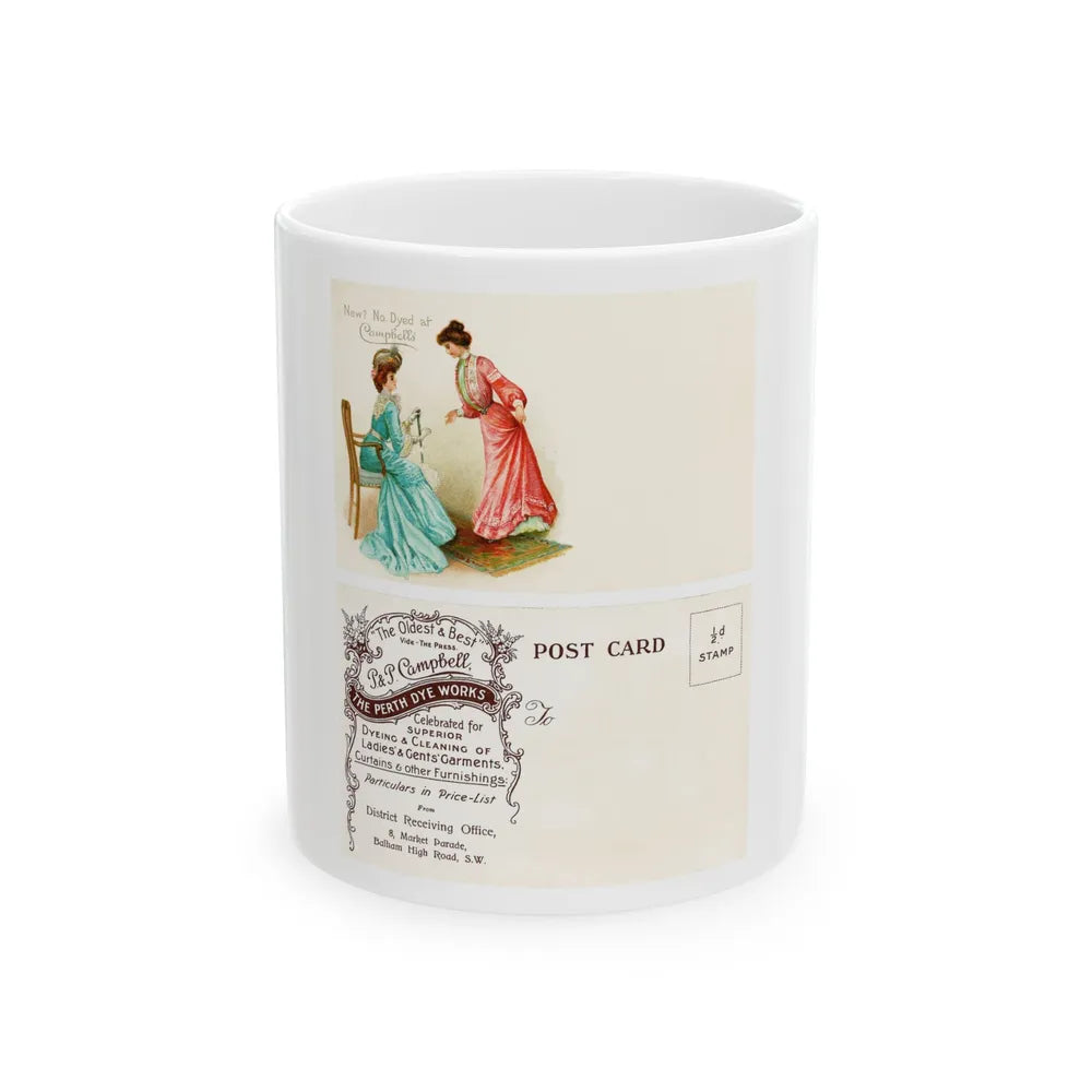 Front and back of advertising postcard for Campbell's Dye Works - White Coffee Mug-11oz-Go Mug Yourself