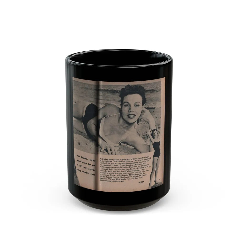 Pamela Duncan #26 - PHOTO Digest Mag. March '55 - 2 B&W Photos & Short Article (Vintage Female Icon) Black Coffee Mug-15oz-Go Mug Yourself