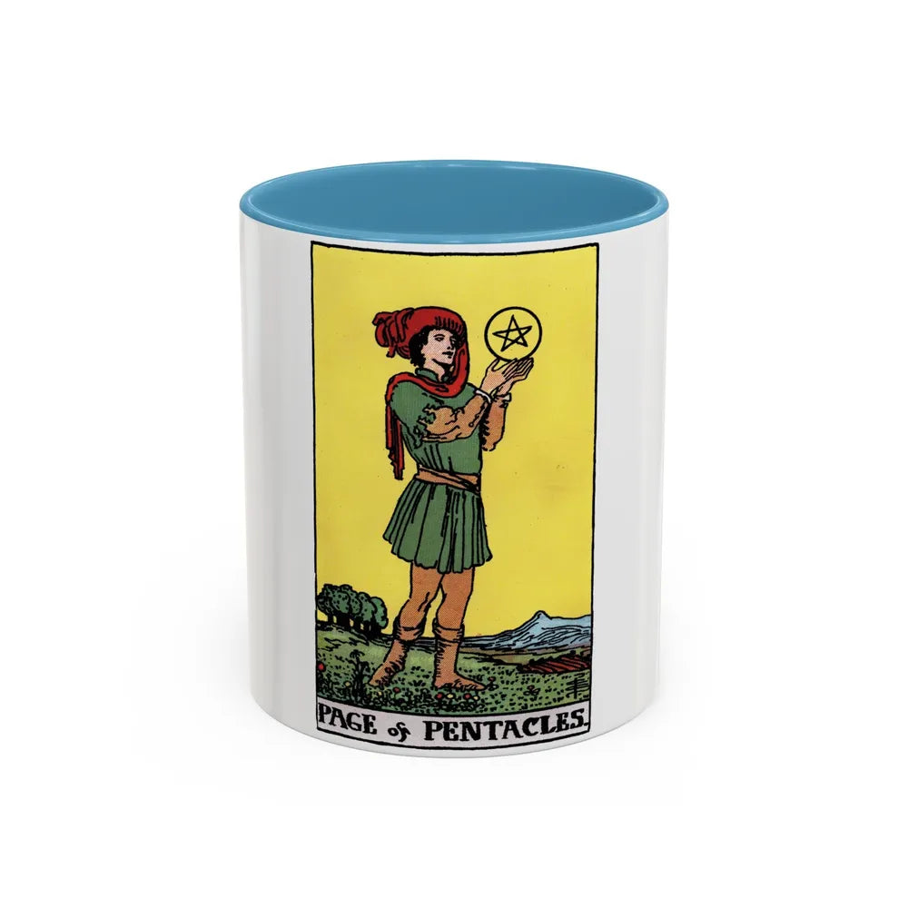 The Page of Pentacles (Tarot Card) Accent Coffee Mug-11oz-Light Blue-Go Mug Yourself