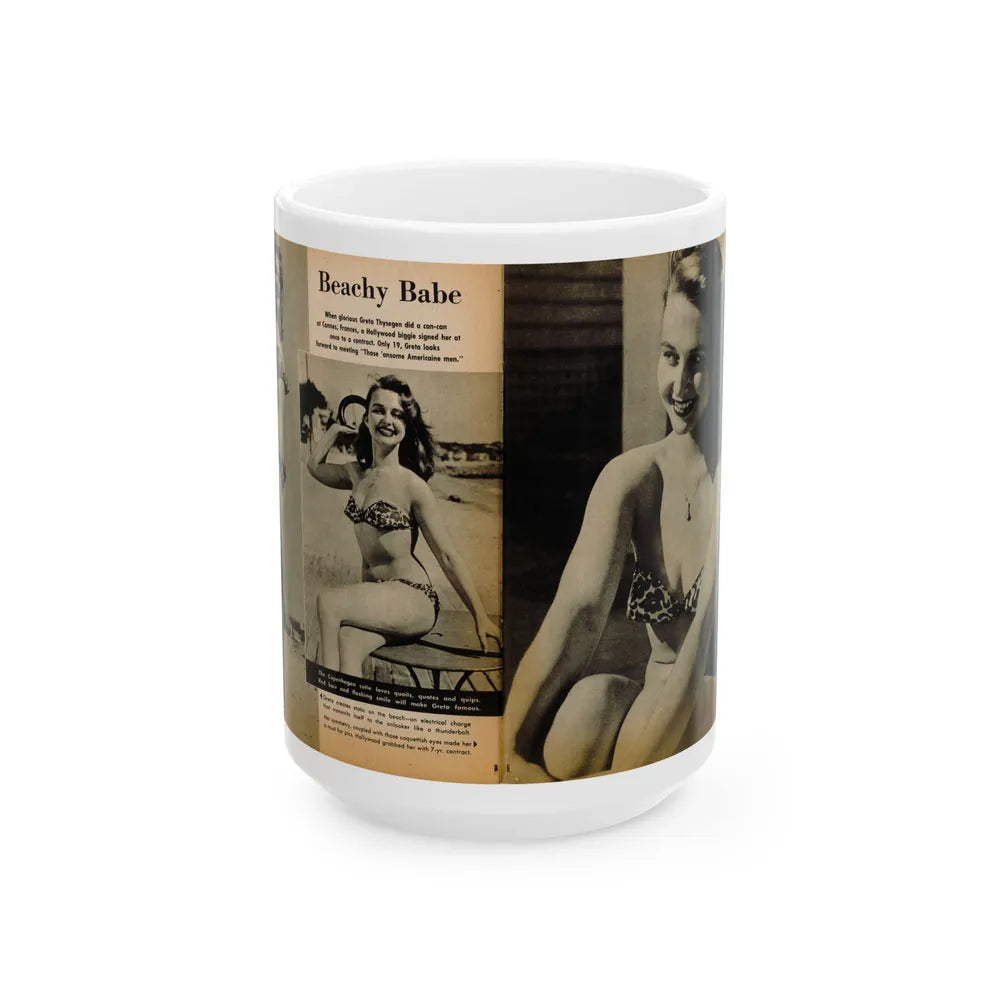 Greta Thyssen #119 - Gala Mag. January '53 - 2 B&W Photos & Captions 1 (Vintage Female Icon) White Coffee Mug-15oz-Go Mug Yourself