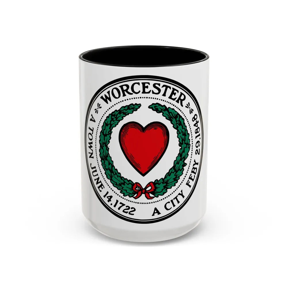 Seal of Worcester Massachusetts - Accent Coffee Mug-15oz-Black-Go Mug Yourself