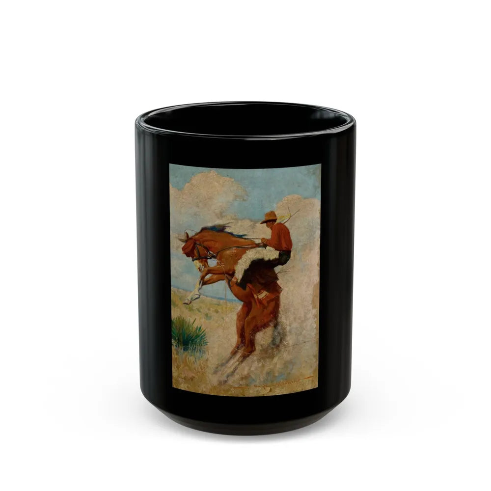 Cowboy on Bucking Bronco, probable western pulp cover - Black Coffee Mug-15oz-Go Mug Yourself