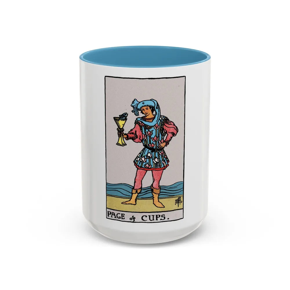 The Page of Cups (Tarot Card) Accent Coffee Mug-15oz-Light Blue-Go Mug Yourself