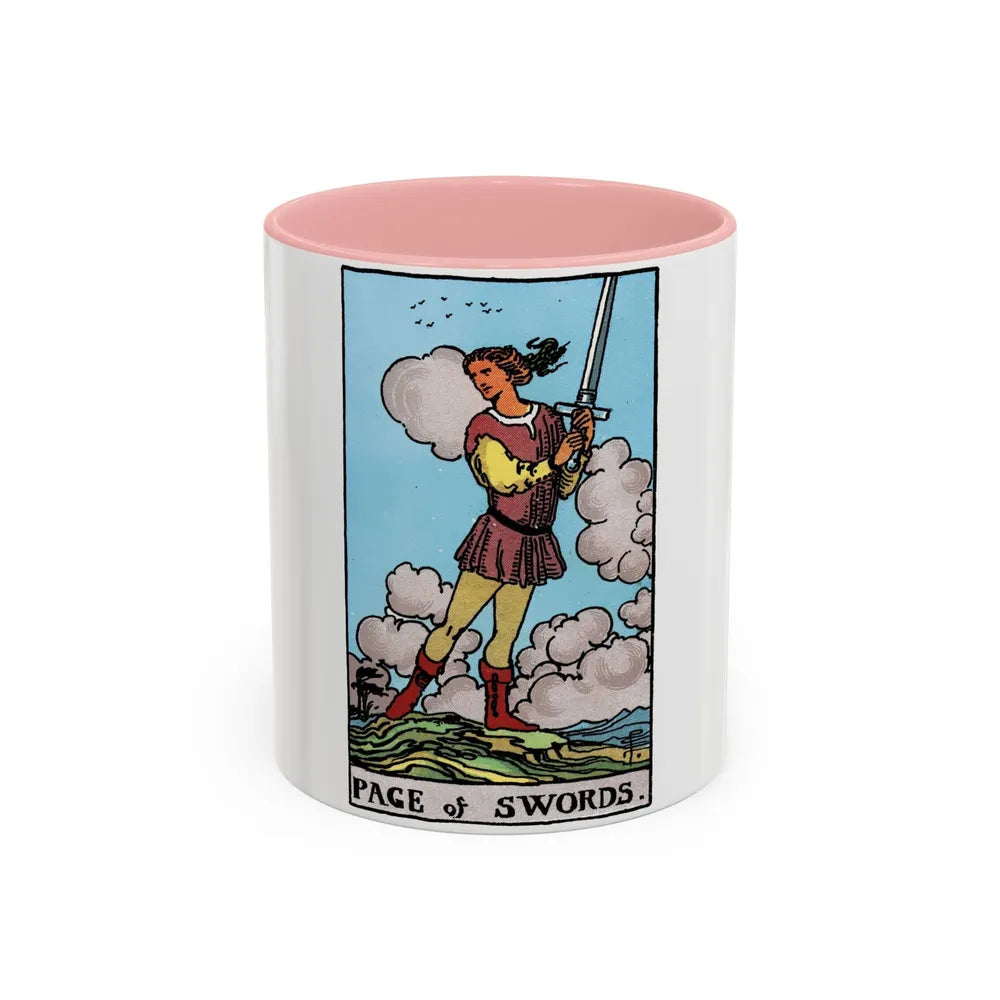 The Page of Swords (Tarot Card) Accent Coffee Mug-11oz-Pink-Go Mug Yourself