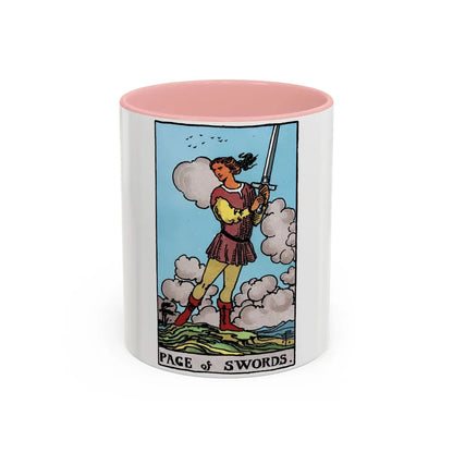 The Page of Swords (Tarot Card) Accent Coffee Mug-11oz-Pink-Go Mug Yourself