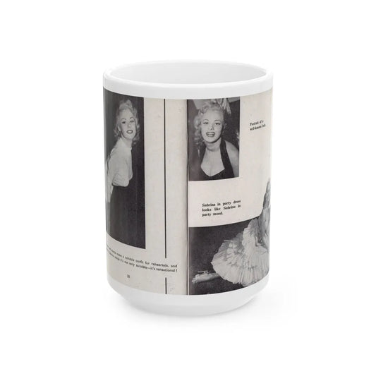 Norma Sykes #145 - 66 PHOTOGRAPHS OF Sabrina U.K. Pocket Mag. Pages 20 & 21 (Vintage Female Icon) White Coffee Mug-15oz-Go Mug Yourself