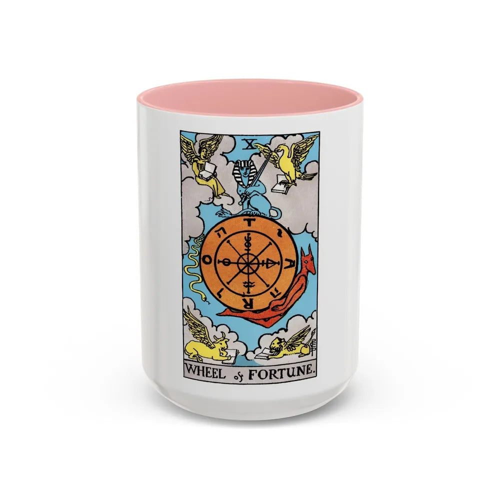 Wheel of Fortune (Tarot Card) Accent Coffee Mug-15oz-Pink-Go Mug Yourself