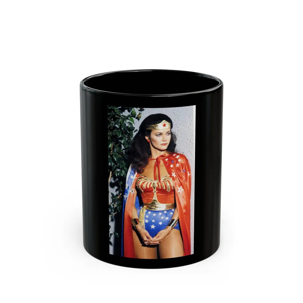 Lynda Carter #211 - Wonder Woman Photo (Vintage Female Icon) Black Coffee Mug-11oz-Go Mug Yourself