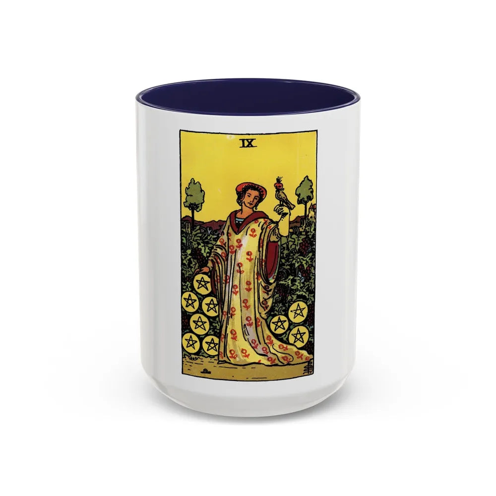 The 9 of Pentacles (Tarot Card) Accent Coffee Mug-15oz-Navy-Go Mug Yourself