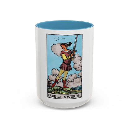 The Page of Swords (Tarot Card) Accent Coffee Mug-15oz-Light Blue-Go Mug Yourself