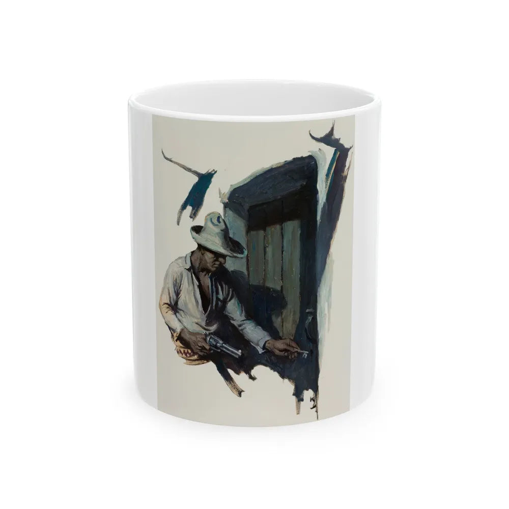 Cowboy Unlocking Door - White Coffee Mug-11oz-Go Mug Yourself