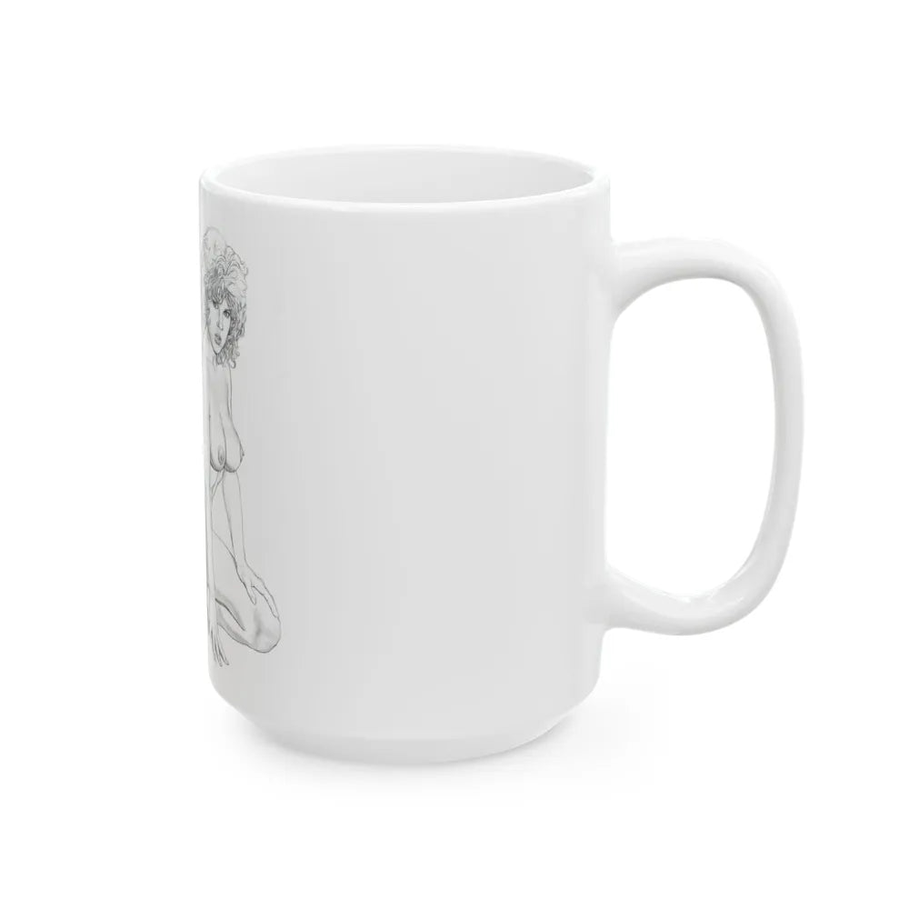 Linda Blair #171 - Nude Pencil Drawing (Vintage Female Icon) White Coffee Mug-Go Mug Yourself