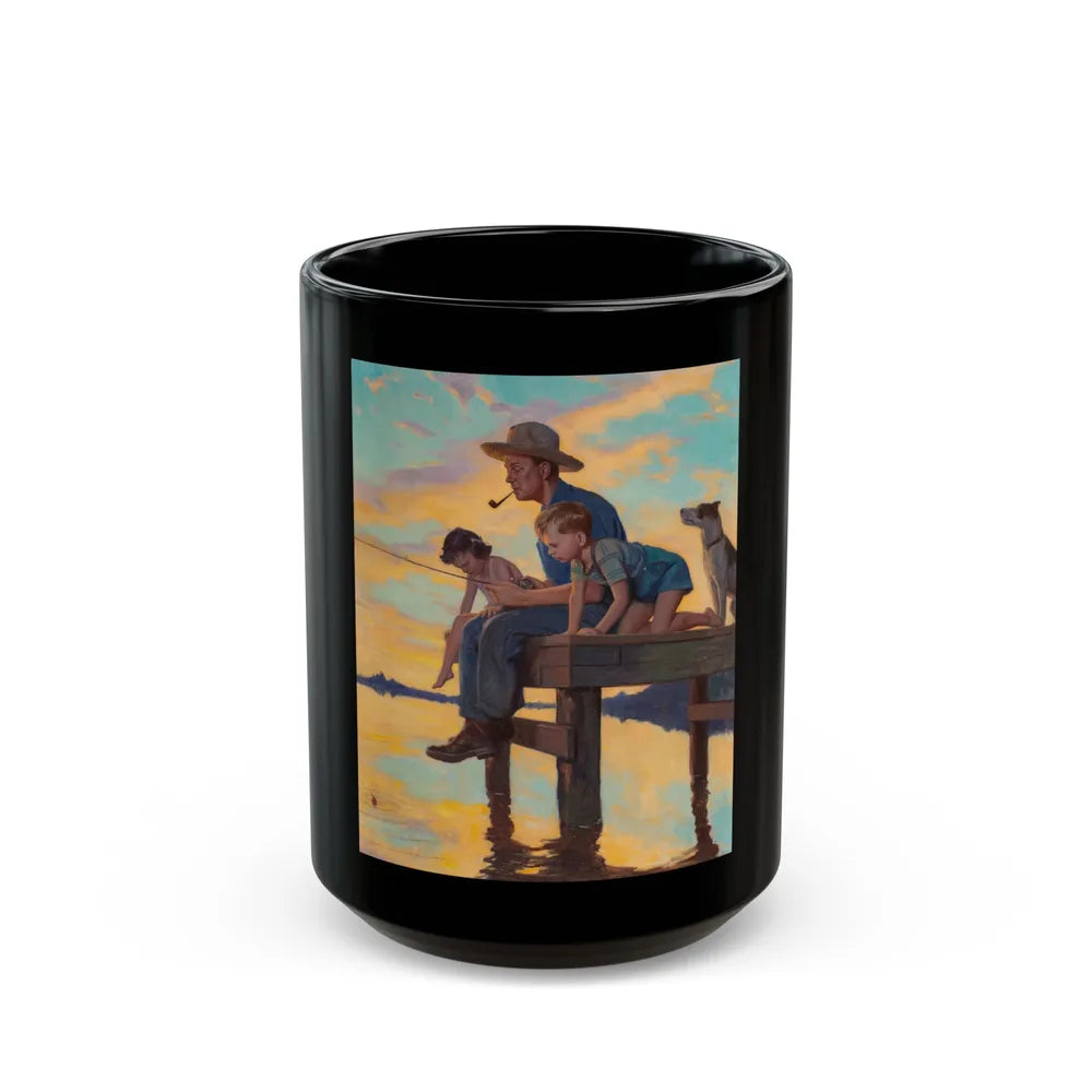 Fishing Time, calendar illustration - Black Coffee Mug-15oz-Go Mug Yourself