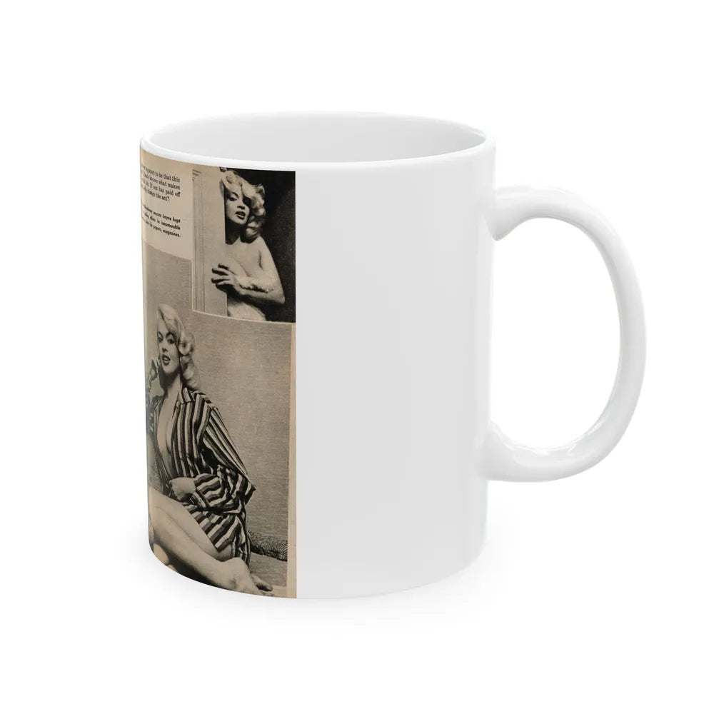 Jayne Mansfield #192 - 2 Pages, 5 B&W Photos & 4 Captions from PICTURE SCOPE January '57 (Vintage Female Icon) White Coffee Mug-Go Mug Yourself