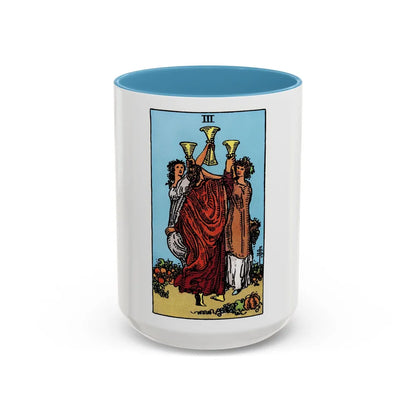 The 3 of Cups (Tarot Card) Accent Coffee Mug-15oz-Light Blue-Go Mug Yourself