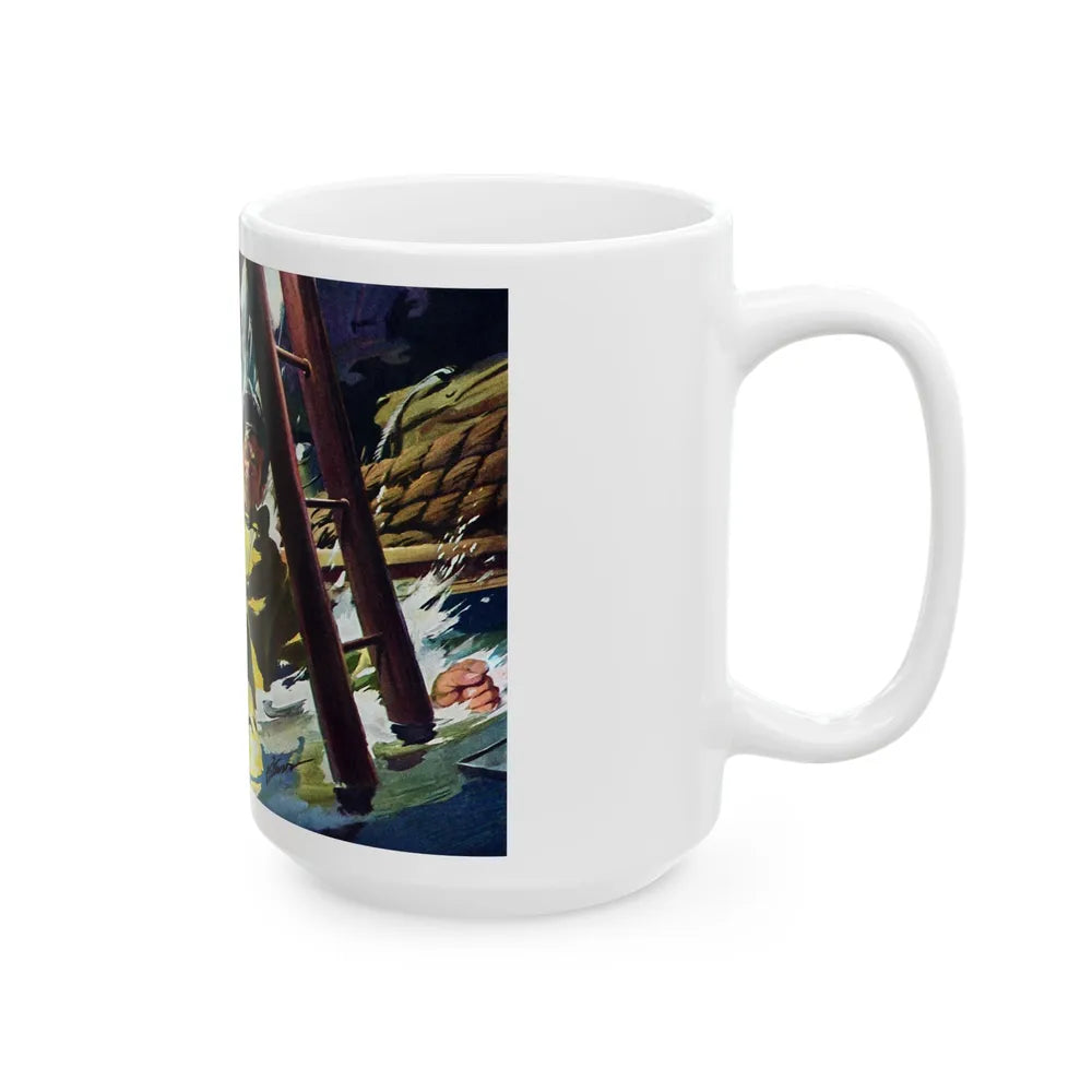 Death Below Decks by Brian Cleeve, The Saturday Evening Post, 1957 - White Coffee Mug-Go Mug Yourself