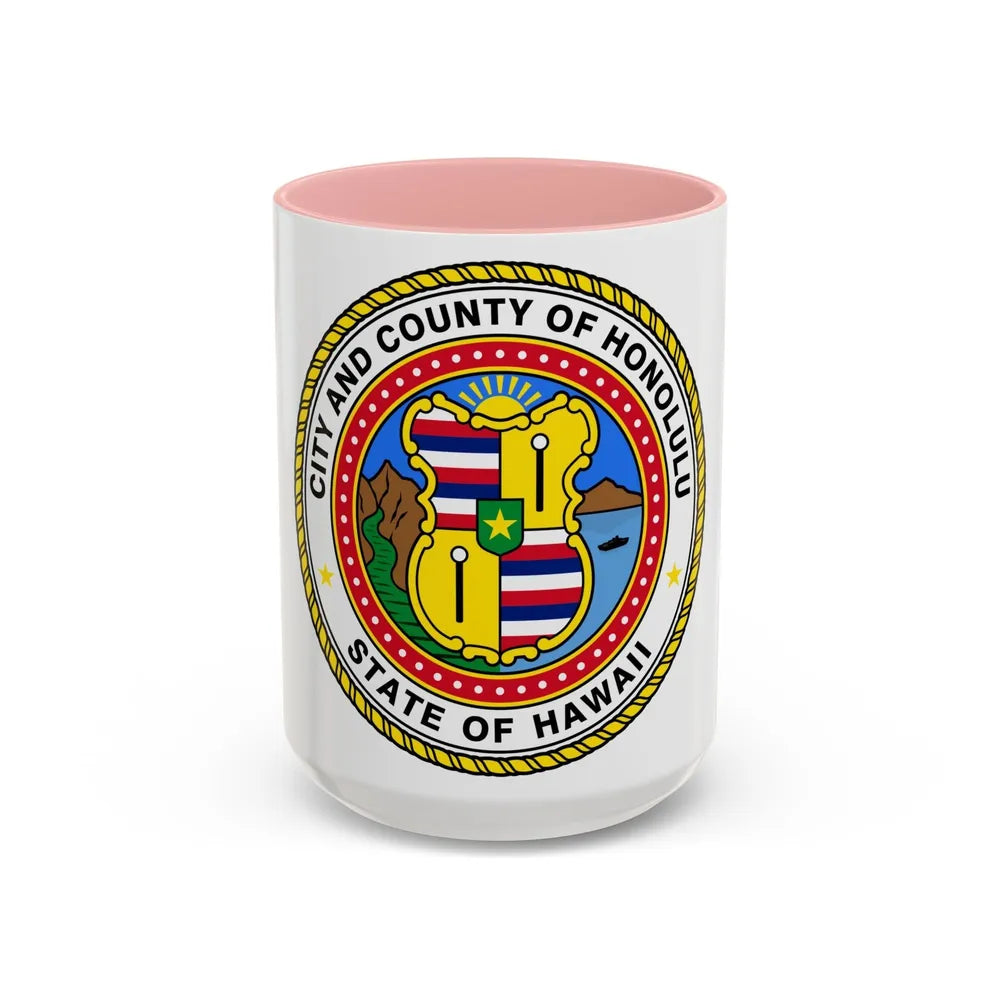 Seal of Honolulu Hawaii - Accent Coffee Mug-15oz-Pink-Go Mug Yourself