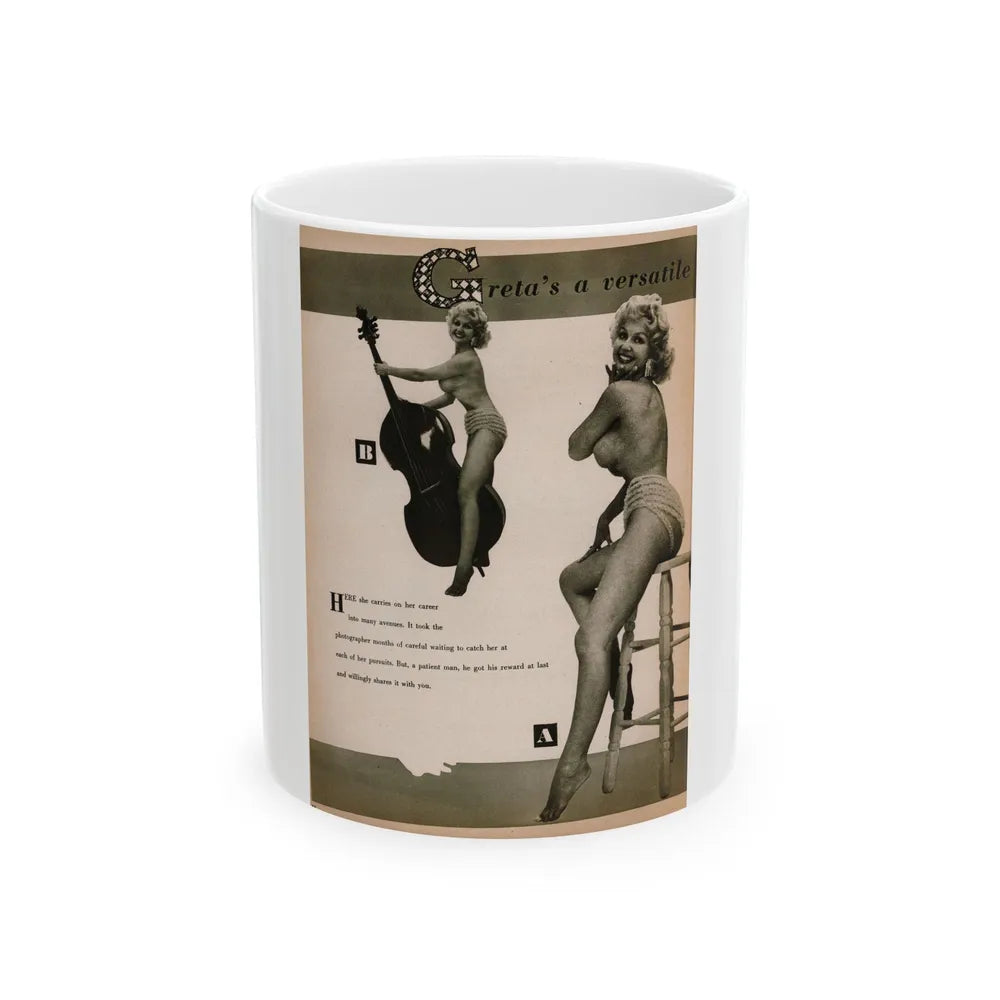 Greta Thyssen #141 - 1 Page & 2 B&W Photos & Captions from Jem Mag. June '58 (Vintage Female Icon) White Coffee Mug-11oz-Go Mug Yourself