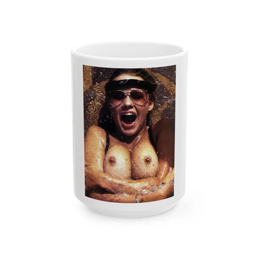 Linda Blair #319 - 1 Page, 1 Photo topless with squirting water from OUI Mag. October '82 (Vintage Female Icon) White Coffee Mug-15oz-Go Mug Yourself