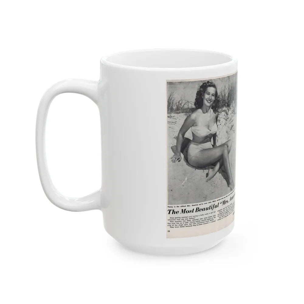 Penny Duncan #76 - [Pages 22 & 23] Featuring, Penny 3 Photos, 2 Captions & Brief Article from AMERICAN BEAUTIES Mag. Nov. '52 (Vintage Female Icon) White Coffee Mug-Go Mug Yourself