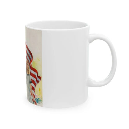 Boy and Girl with American Flag - White Coffee Mug-Go Mug Yourself