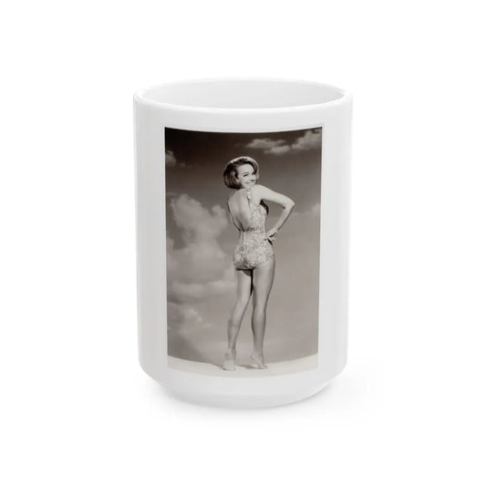 Terry Moore #43 - 1-Piece B&W Barefoot Swimsuit Cheesecake Photo from 60's (Vintage Female Icon) White Coffee Mug-15oz-Go Mug Yourself