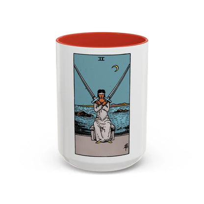 The 2 of Swords (Tarot Card) Accent Coffee Mug-15oz-Red-Go Mug Yourself