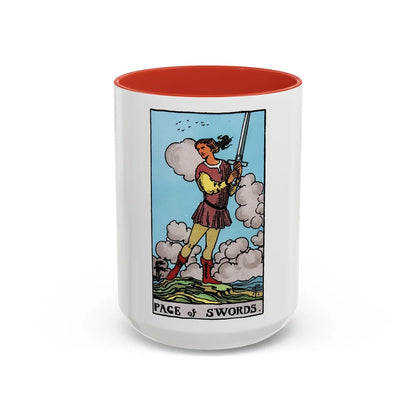 The Page of Swords (Tarot Card) Accent Coffee Mug-15oz-Red-Go Mug Yourself