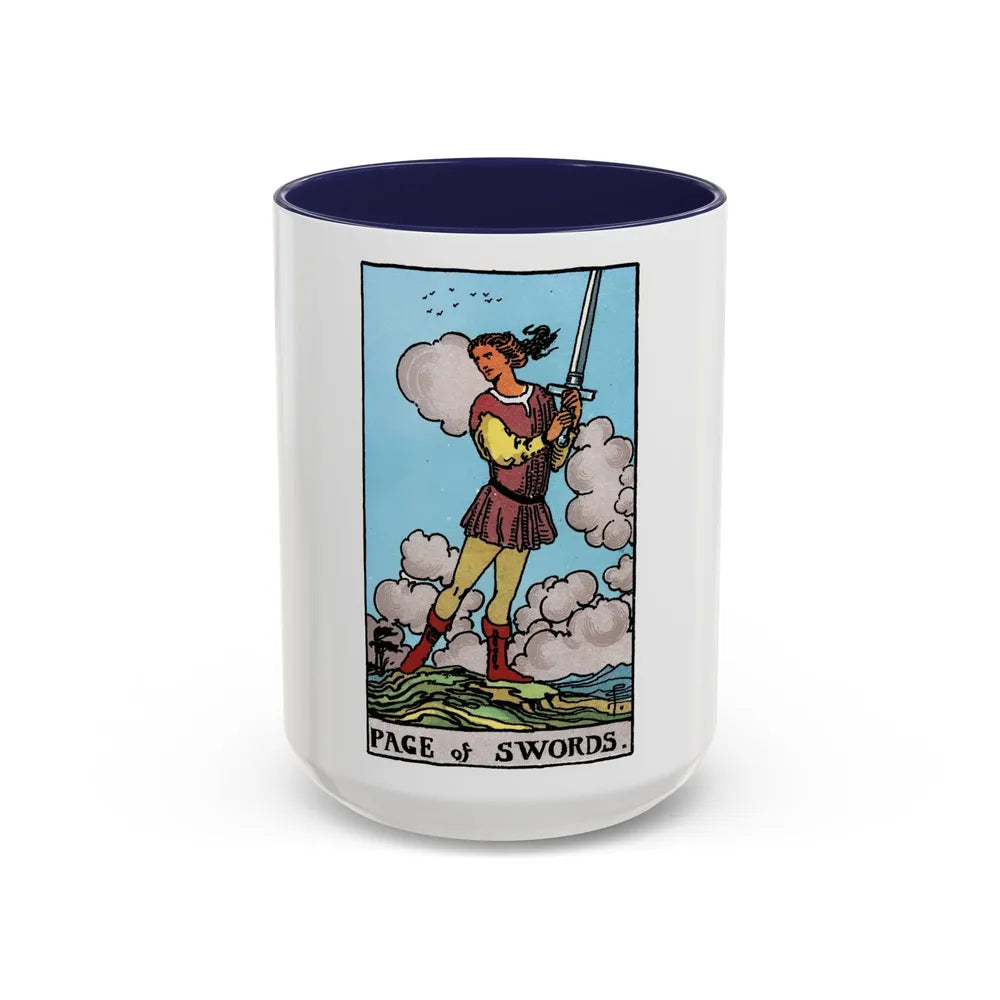 The Page of Swords (Tarot Card) Accent Coffee Mug-15oz-Navy-Go Mug Yourself