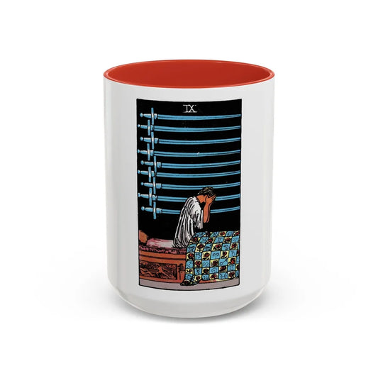 The 9 of Swords (Tarot Card) Accent Coffee Mug-15oz-Red-Go Mug Yourself