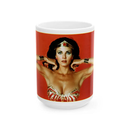 Lynda Carter #86 - Wonder Woman Photo (Vintage Female Icon) White Coffee Mug-15oz-Go Mug Yourself