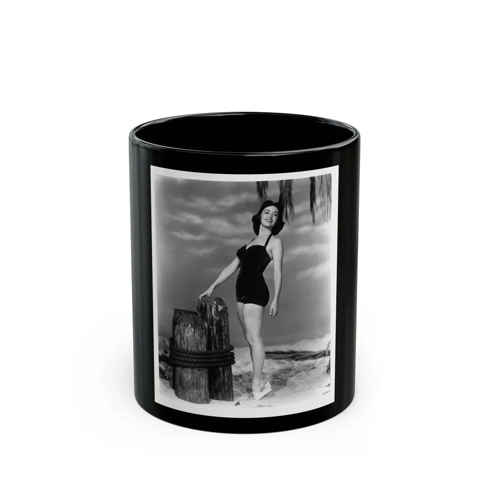 Barbara Rush #37 - 8x10 B&W Full Body 1-Piece Swimsuit Cheesecake Photo (Vintage Female Icon) Black Coffee Mug-11oz-Go Mug Yourself