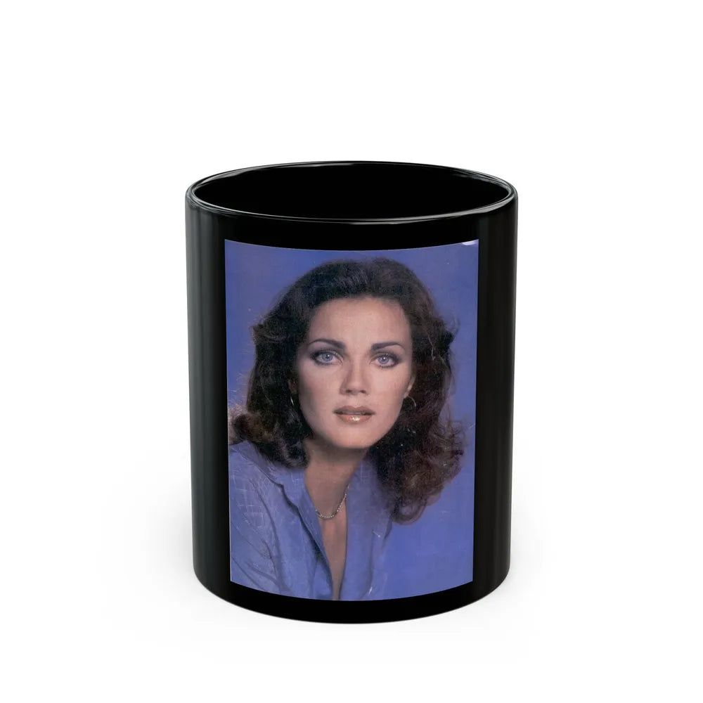 Lynda Carter #226 1 (Vintage Female Icon) Black Coffee Mug-11oz-Go Mug Yourself