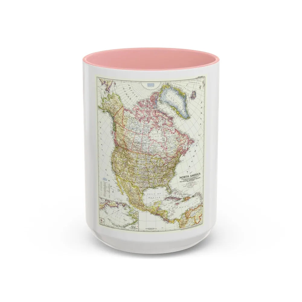 North America (1952) (Map) Accent Coffee Mug-15oz-Pink-Go Mug Yourself