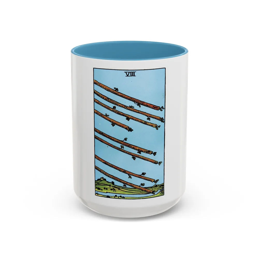 The 8 of Wands (Tarot Card) Accent Coffee Mug-15oz-Light Blue-Go Mug Yourself