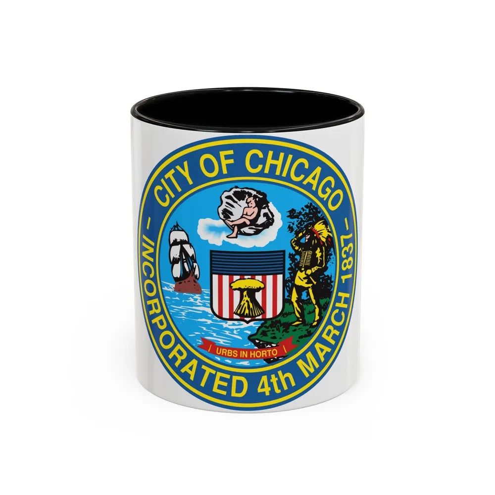 Seal of Chicago Illinois - Accent Coffee Mug-11oz-Black-Go Mug Yourself