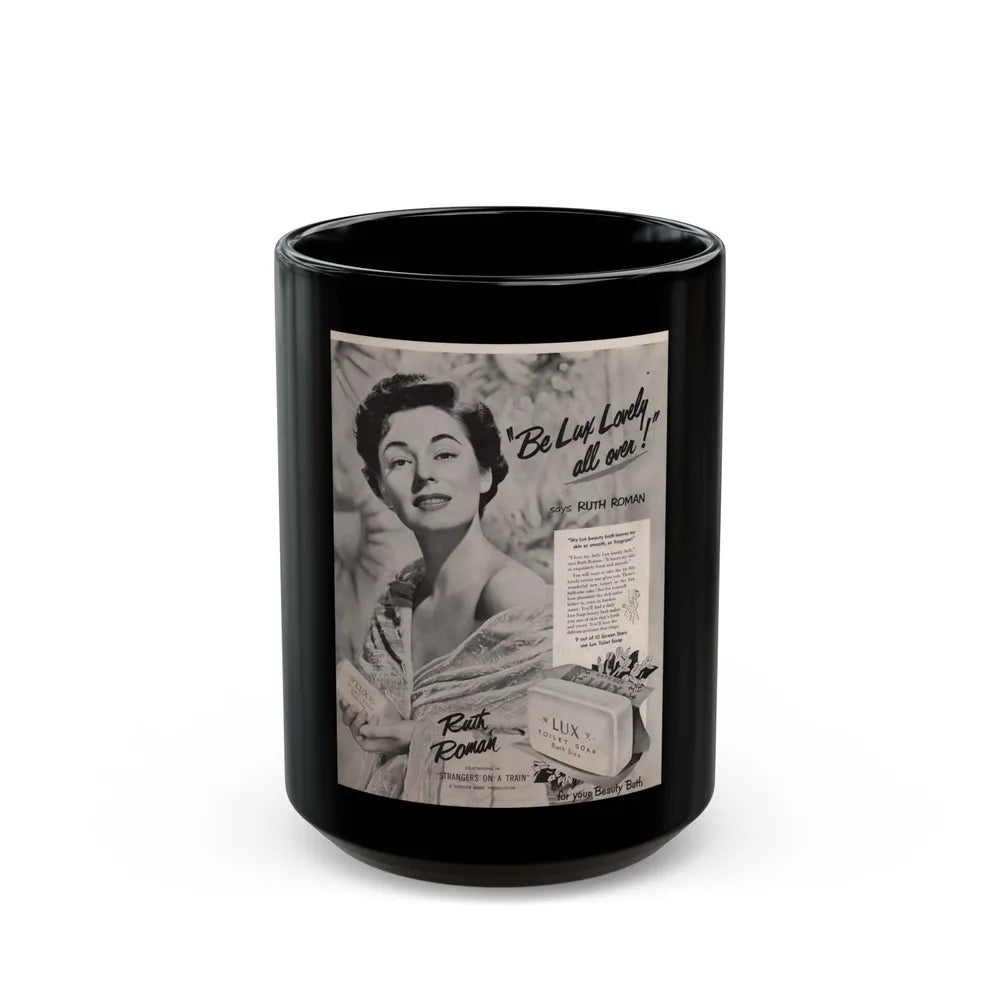 Ruth Roman #92 - Soap Add (Vintage Female Icon) Black Coffee Mug-15oz-Go Mug Yourself