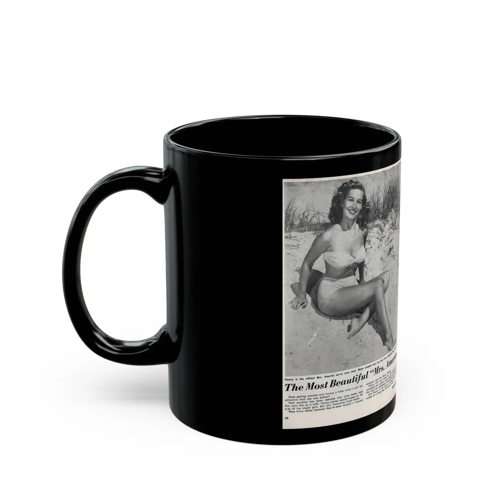 Penny Duncan #76 - [Pages 22 & 23] Featuring, Penny 3 Photos, 2 Captions & Brief Article from AMERICAN BEAUTIES Mag. Nov. '52 (Vintage Female Icon) Black Coffee Mug-Go Mug Yourself