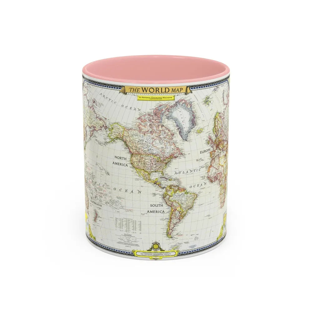 World Map (1951) (Map) Accent Coffee Mug-11oz-Pink-Go Mug Yourself