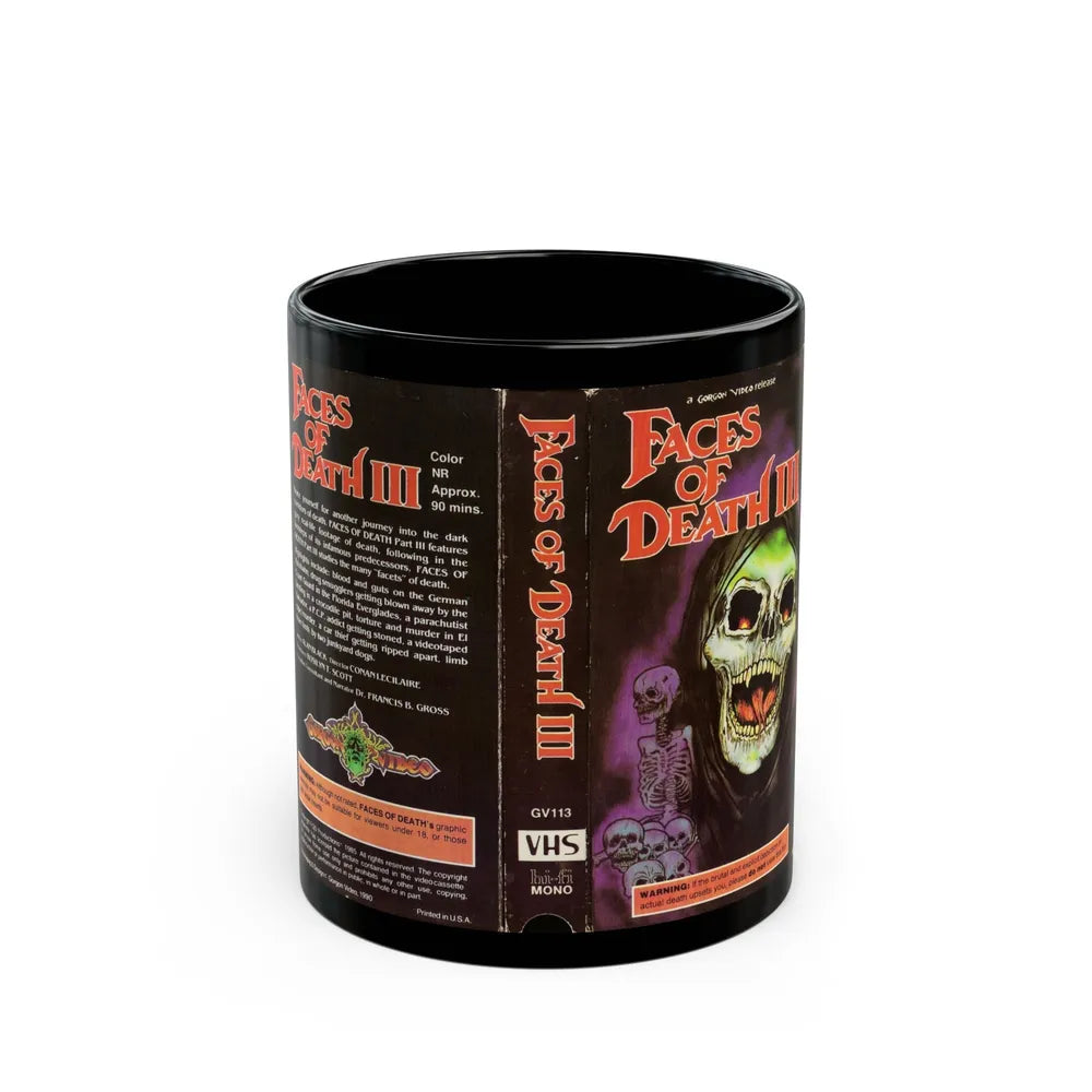 FACES OF DEATH 3 GORGON VIDEO RELEASE (VHS COVER) - Black Coffee Mug-11oz-Go Mug Yourself