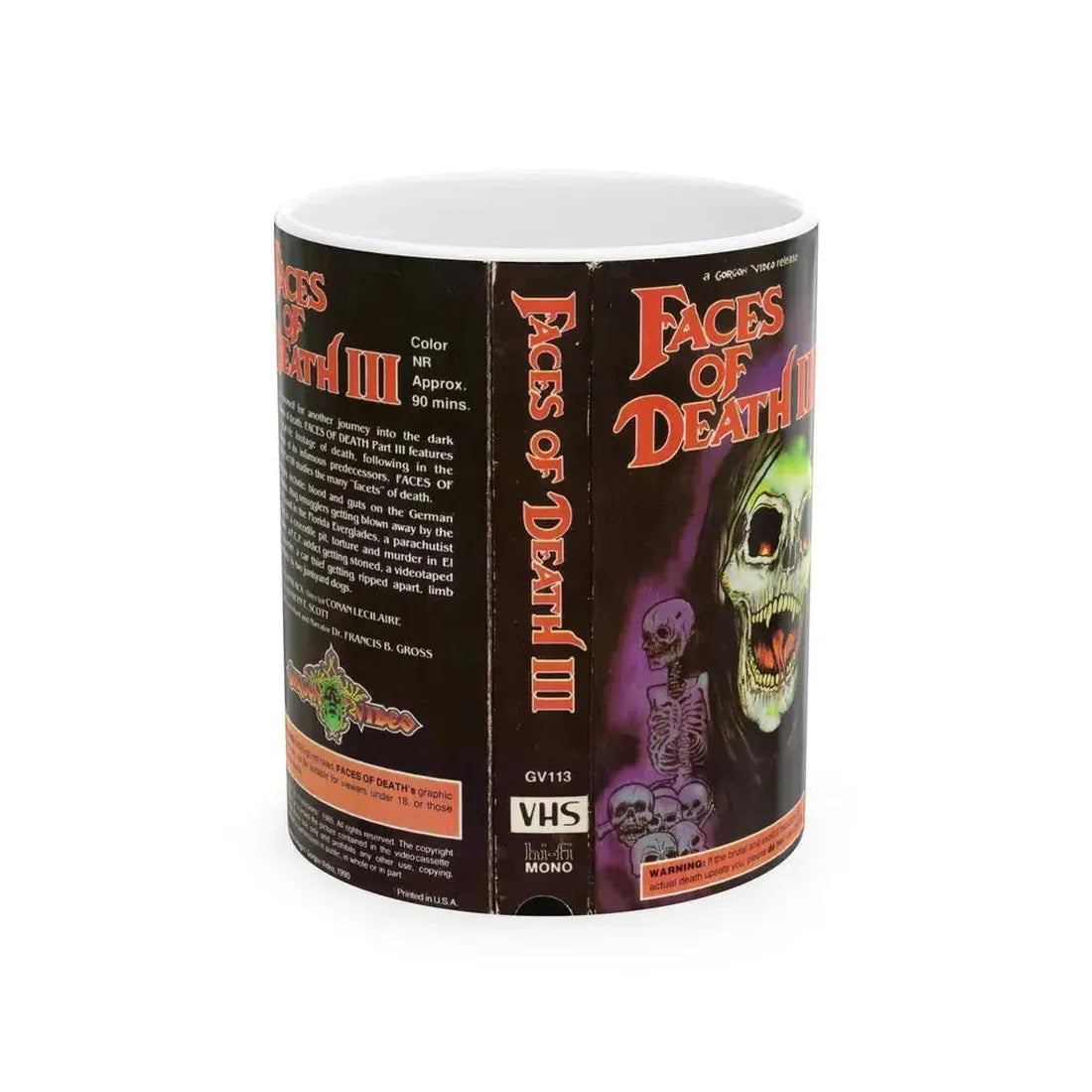 FACES OF DEATH 3 GORGON VIDEO RELEASE (VHS COVER) - White Coffee Mug 11oz - Go Mug Yourself