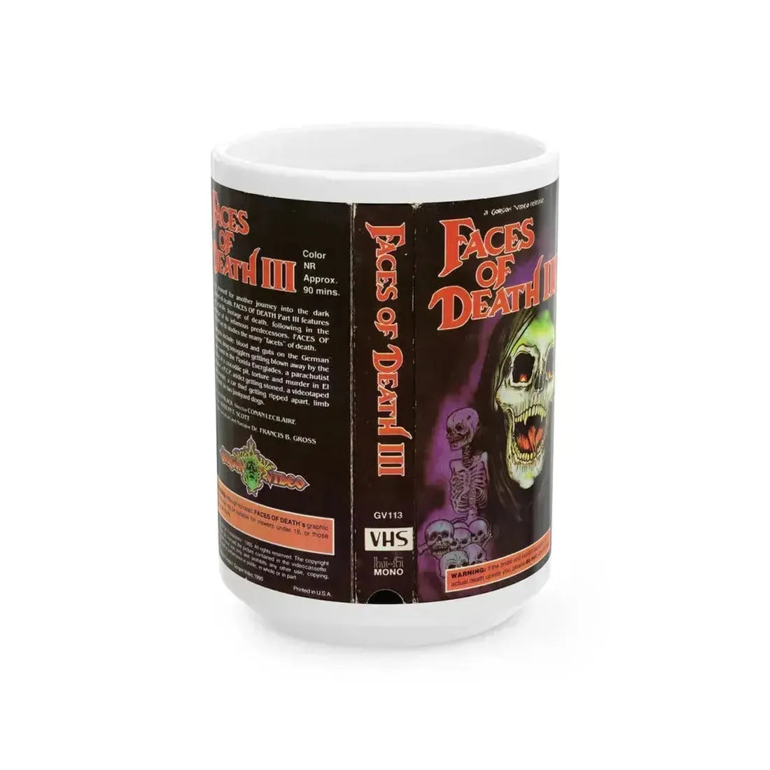 FACES OF DEATH 3 GORGON VIDEO RELEASE (VHS COVER) - White Coffee Mug 15oz - Go Mug Yourself
