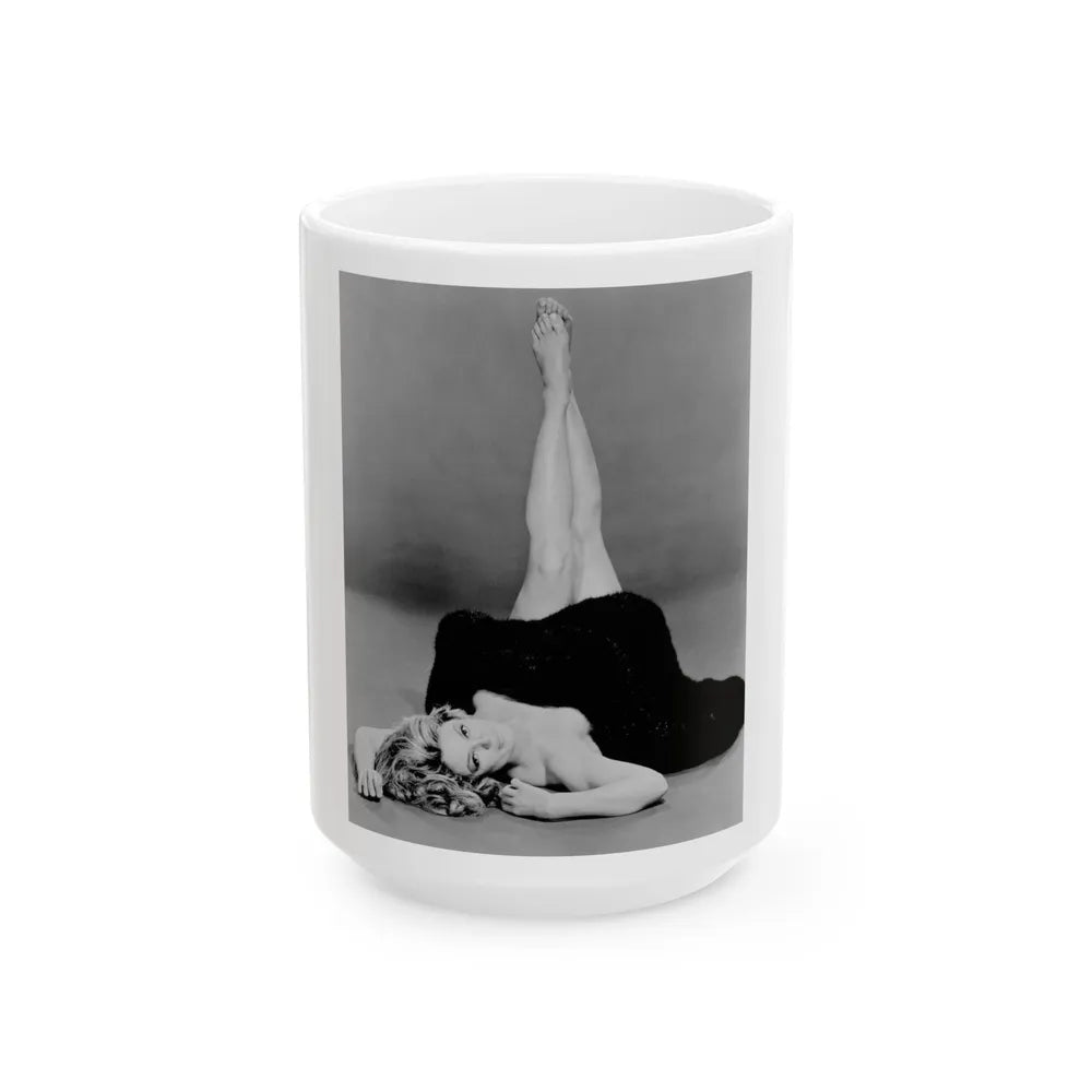 Sheree North #07 - 8x10 Full Body B&W Nude in Fur Cheesecake Photo cira 1960's (Vintage Female Icon) White Coffee Mug-15oz-Go Mug Yourself