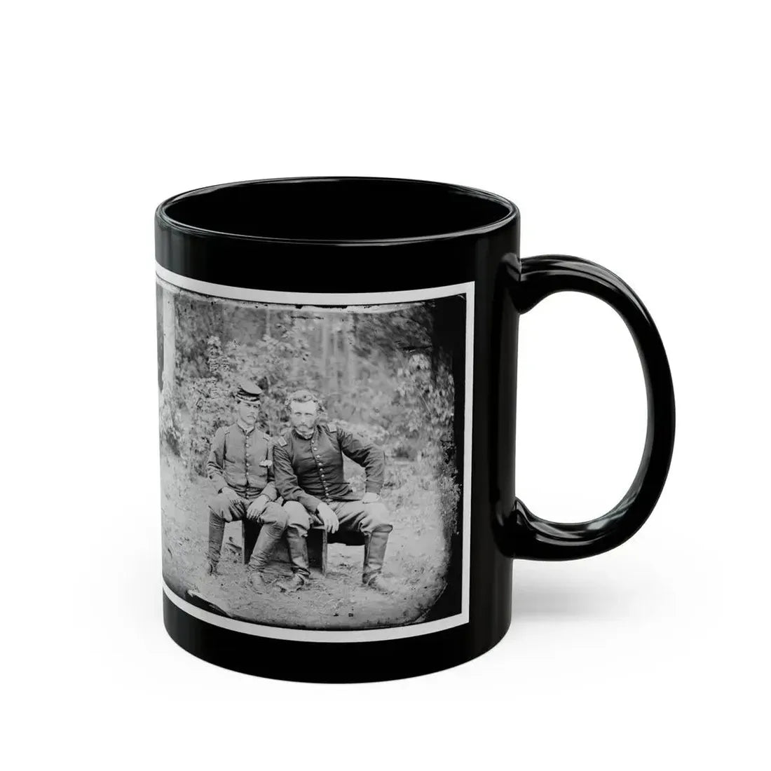 Fair Oaks, Va. Lt. James B. Washington, A Confederate Prisoner, With Capt. George A. Custer Of The 5th Cavalry, U.S.A. (U.S. Civil War) Black Coffee Mug - Go Mug Yourself